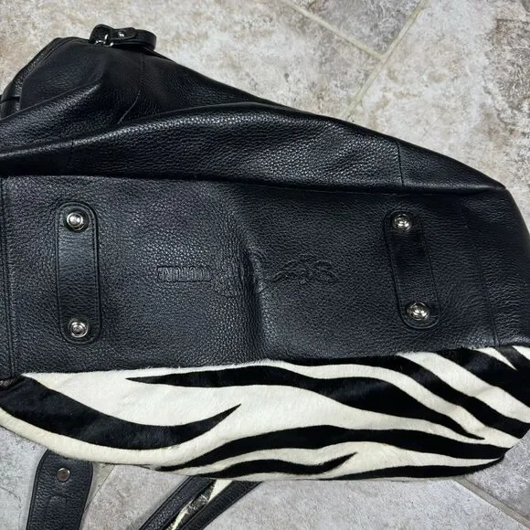Sharif ZEBRA Print SATCHEL Animal Print Handbag CALF Hair LEATHER Black/White